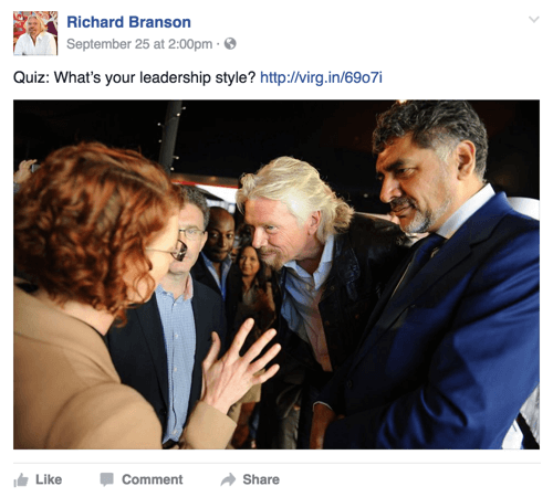 ريتشارد برانسون الفيسبوك بوست مع مسابقة