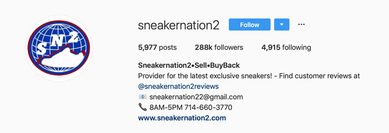 حساب Instagram الأساسي لـ SneakerNation2