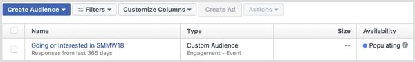 Facebook Ads Manager ينشئ إعلانًا بجمهور مخصص