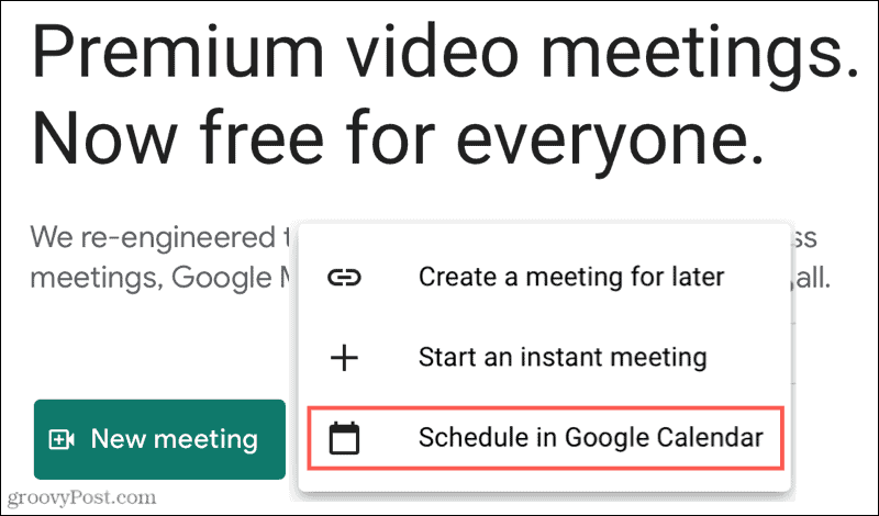 اجتماع جديد ، الجدول الزمني في تقويم Google