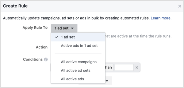 Facebook Ads Manager إنشاء قاعدة