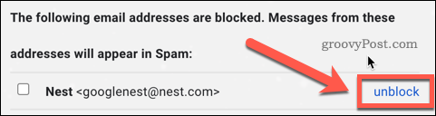 قم بإلغاء حظر مستخدم في إعدادات Gmail