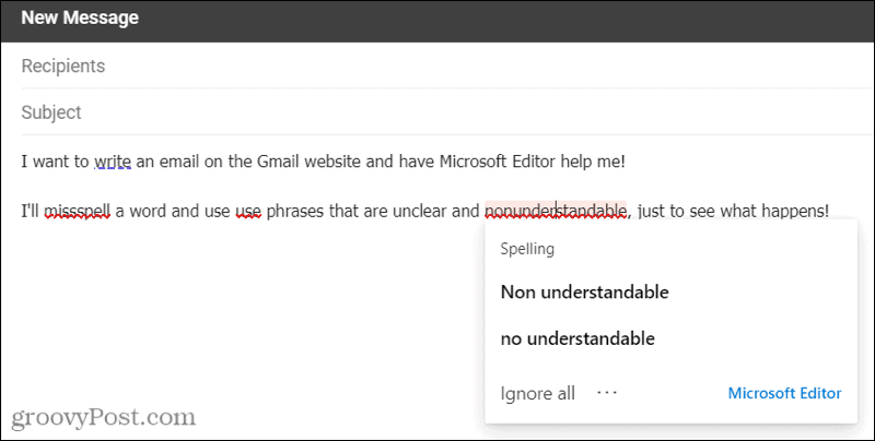 محرر Microsoft في Gmail باستخدام ملحق Edge