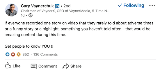 منشور نصي على LinkedIn فقط من Gary Vaynerchuk