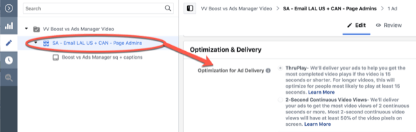 تحسين ThruPlay على Facebook لتعديل حملة المشاهدات لمدة 10 ثوانٍ ، الخطوة 3.