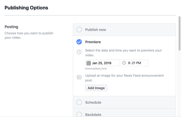 كيفية إعداد Facebook Premiere ، الخطوة 5 ، إعدادات جدولة النشر