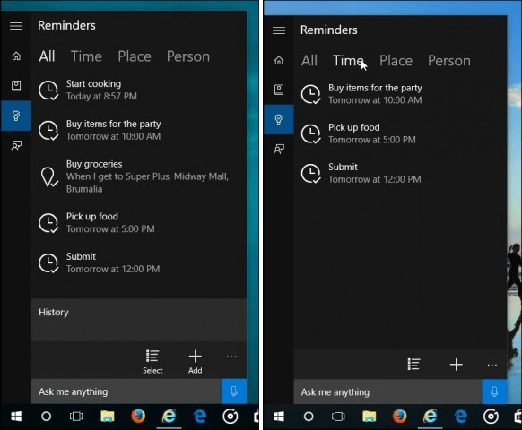 Windows 10 Cortana: إنشاء تذكير بالوقت والموقع