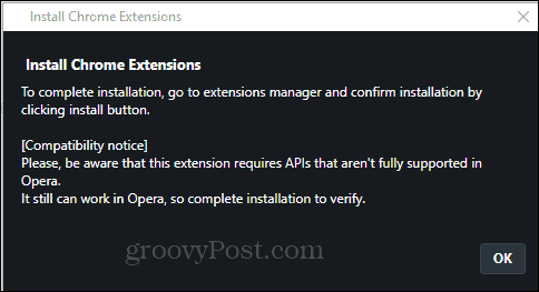 تأكيد تثبيت Opera Install Chrome Extension