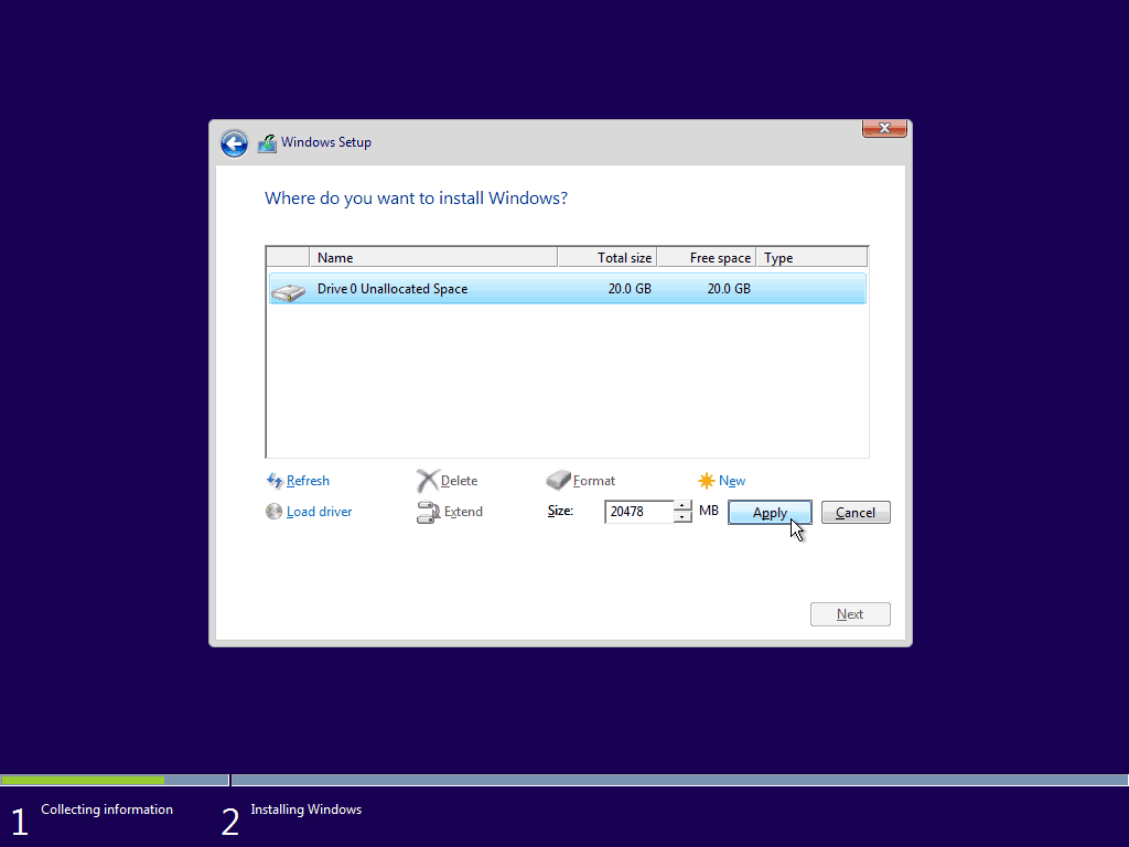 08 استخدم الحد الأقصى المتاح للمساحة المتوفرة من Windows 10 Clean Install