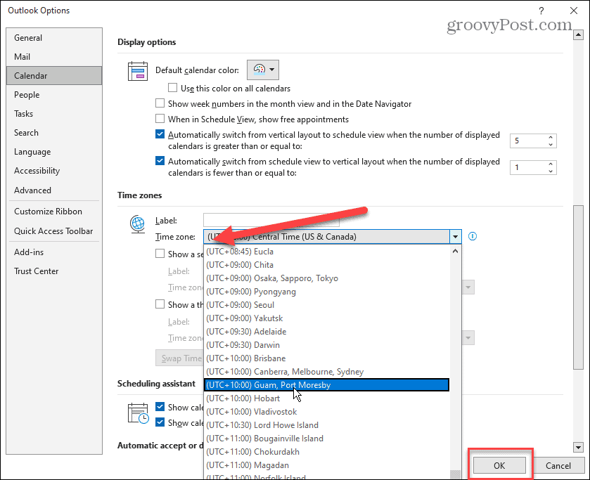 قم بتغيير المنطقة الزمنية في Microsoft Outlook