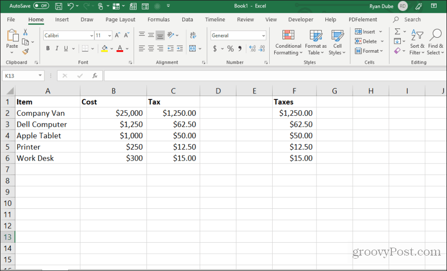 نسخ خلايا الصيغة ولصقها في Excel