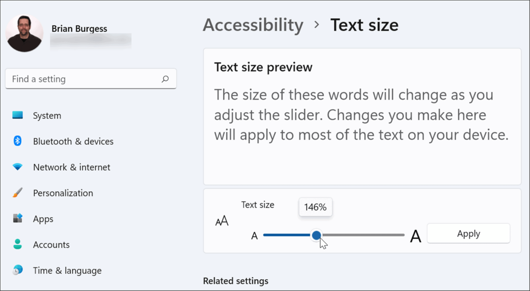 تطبيق إمكانية الوصول إلى حجم النص