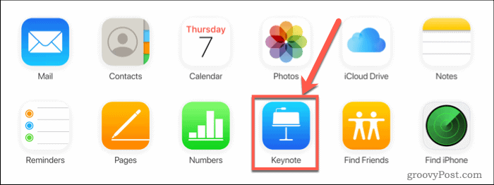 اضغط على Keynote على iCloud