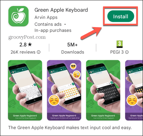 قم بتثبيت لوحة مفاتيح التفاح الأخضر