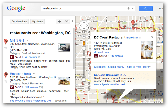 قامت Google بتكامل Zagat و Google+ Friend Reviews إلى نتائج بحث خرائط Google