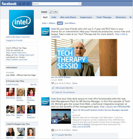 صفحة Facebook الخاصة بـ Intel
