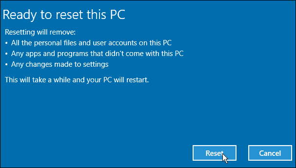 قم بإعادة تعيين Windows 10 PC