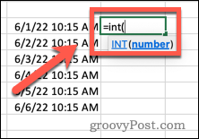 كتابة صيغة INT في Excel