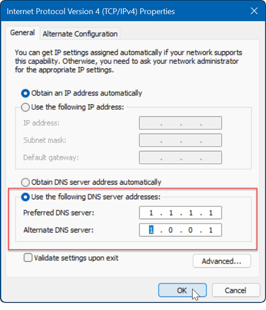 أدخل DNS إصلاح الإنترنت البطيء على نظام التشغيل windows 11