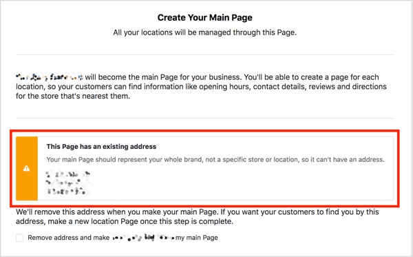 إذا كانت صفحتك الرئيسية على Facebook تحتوي على عنوان ، فسترى رسالة تحذير إذا حاولت إضافة مواقع.