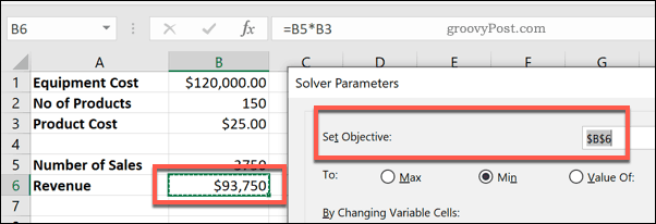 الخلية تعيين الهدف في Solver لـ Excel