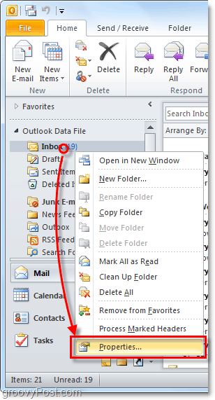 ضبط ميزات الأرشفة التلقائية لمجلدات Outlook 2010 الفردية