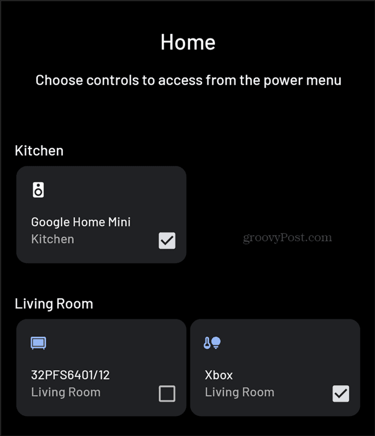 عناصر تحكم Android Smart Home إضافة قائمة