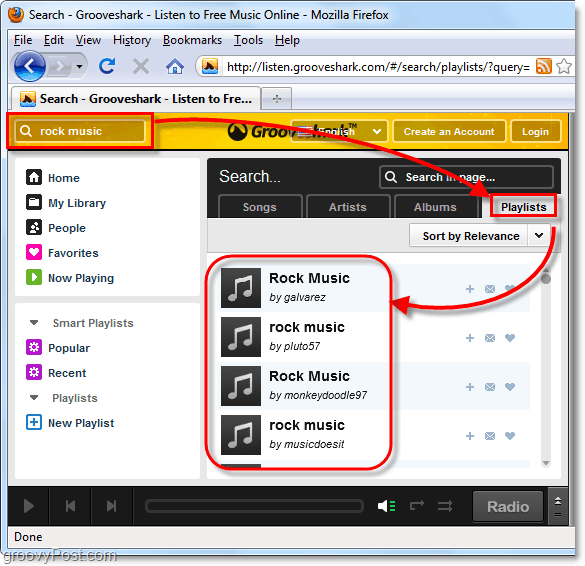 ابحث عن نوع موسيقى على Grooveshark