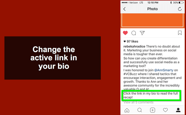 قم بتوجيه القراء إلى رابط Instagram bio الخاص بك لقراءة آخر مشاركة مدونة.