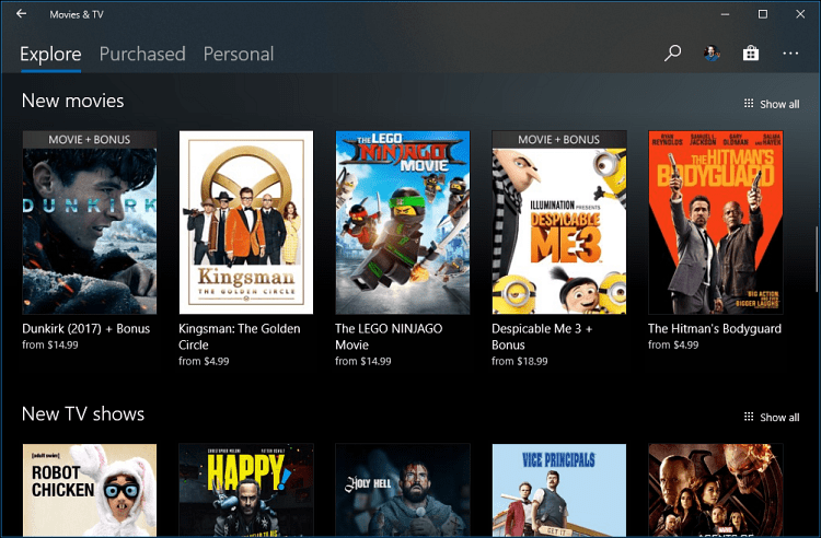 تطبيق Movies and TV Windows 10
