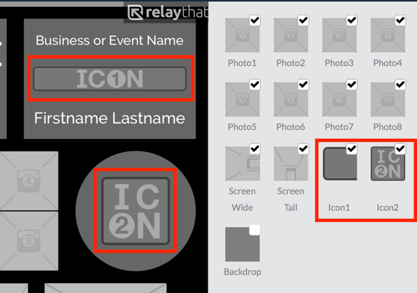 قم بتحميل شعارك إلى الصورة المصغرة Icon1 أو Icon2 في RelayThat.