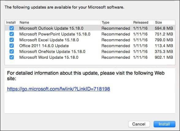 Microsoft Office 2016 for Mac: تحديث يناير KB3133711