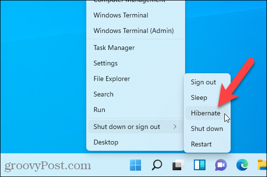 يتوفر خيار الإسبات في قائمة Windows + X في Windows 11