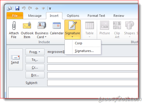 إدراج توقيع Outlook 2010