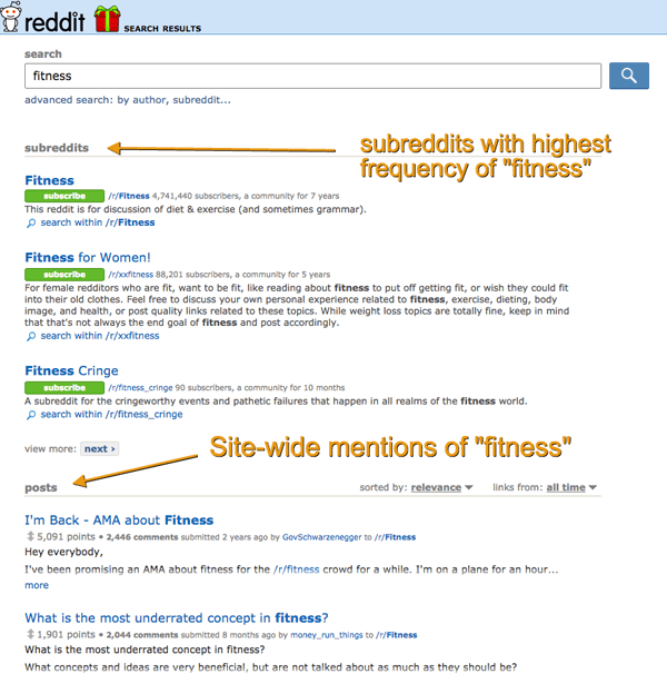 البحث في reddit عن الكلمات الرئيسية