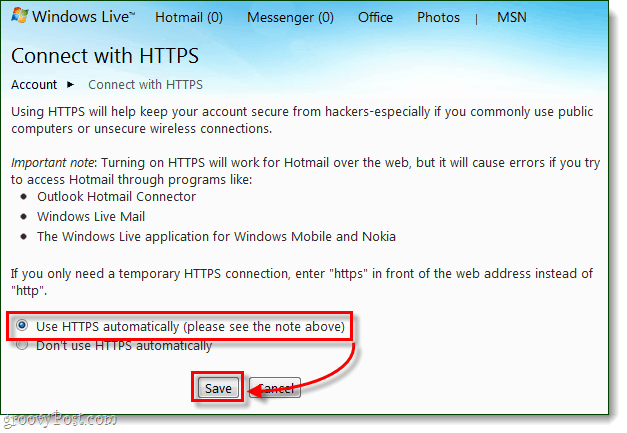 كيفية الاتصال الآمن دائمًا بـ Windows Live و Hotmail عبر HTTPS