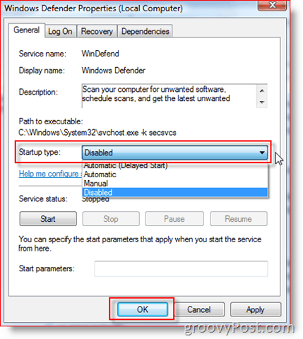 قم بتعطيل Windows Defender Service في Windows Server 2008 أو Vista:: groovyPost.com