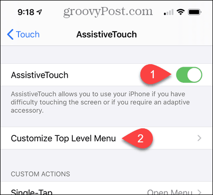 قم بتمكين AssistiveTouch وتخصيص قائمة المستوى الأعلى في إعدادات iPhone
