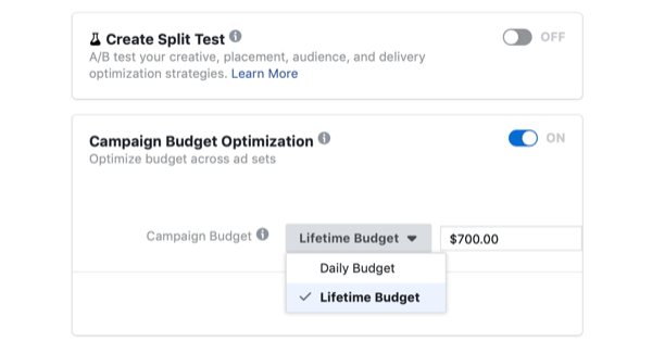 تحديد تحسين ميزانية الحملة وميزانية مدى الحياة لحملة Facebook في يوم البيع السريع