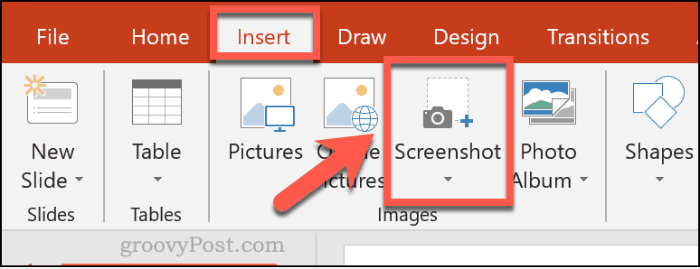 إدراج لقطة شاشة في PowerPoint