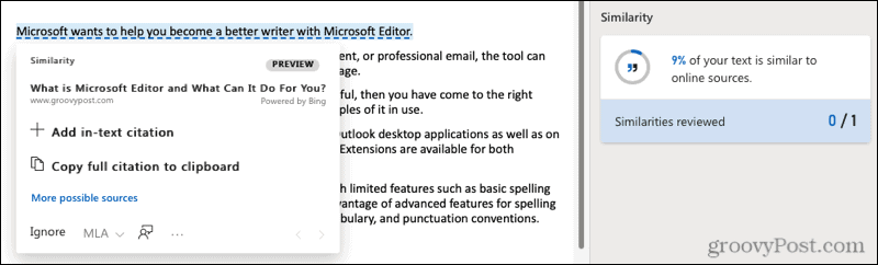 تشابه ويب Microsoft Editor