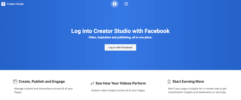 صفحة تسجيل الدخول إلى Facebook Creator Studio