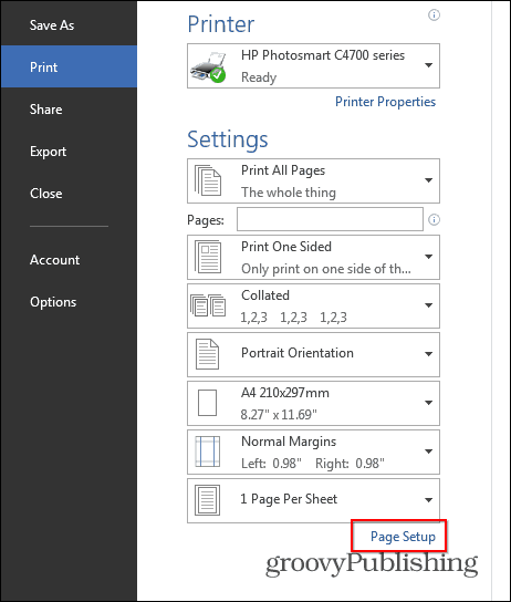 كتيبات Word 2013 إعداد صفحة طباعة الملف