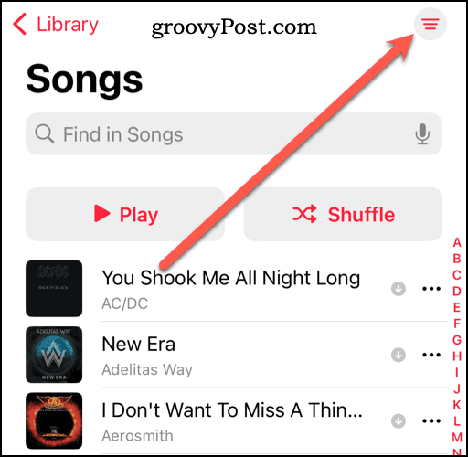 أيقونة المزيد من الخيارات في مكتبة Apple Music