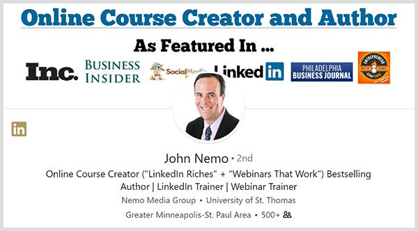 استخدم John Nemo ملفه الشخصي على LinkedIn للعثور على عملاء جدد.