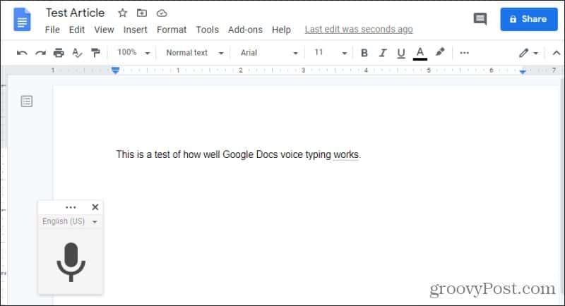 تمكين الكتابة الصوتية لمحرر مستندات Google