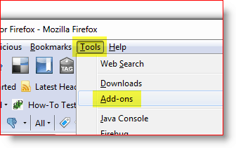 افتح قائمة Add-on Firefox