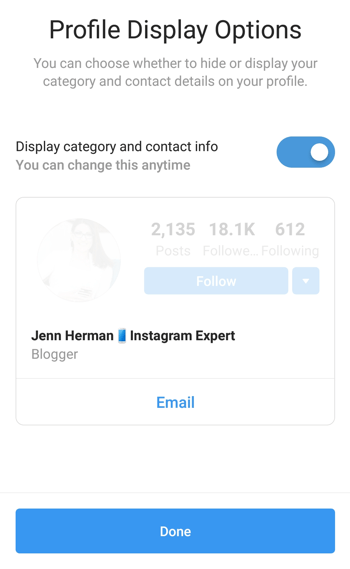 اختيار وعرض فئة ملف تعريف Instagram Creator.