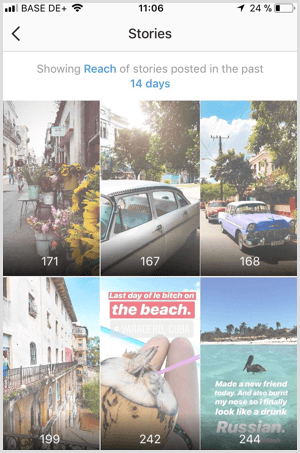 عرض قصص Instagram الوصول إلى البيانات في Instagram Analytics.