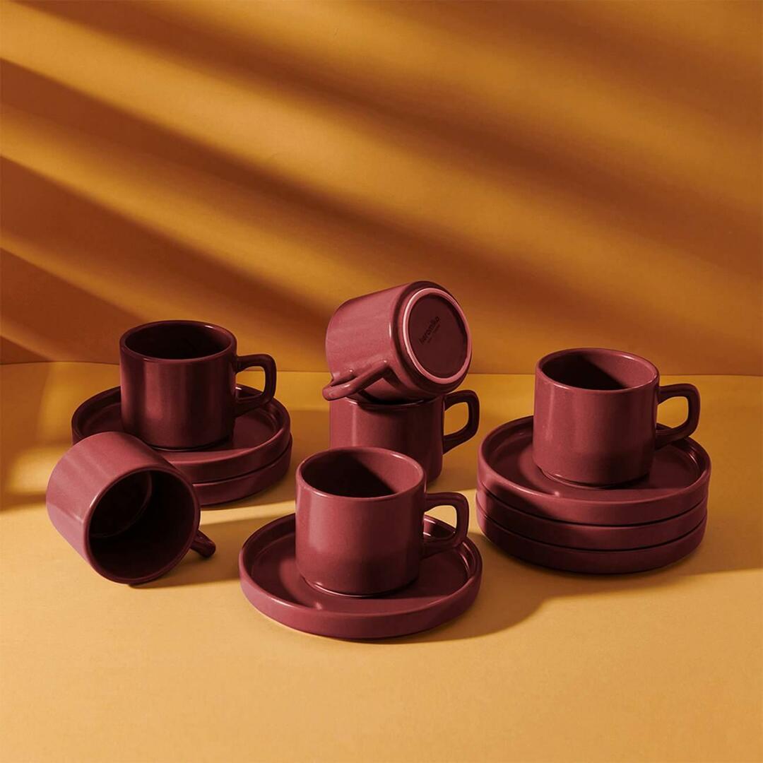 Keramika طقم فناجين شاي 12 قطعة قابل للتكديس
